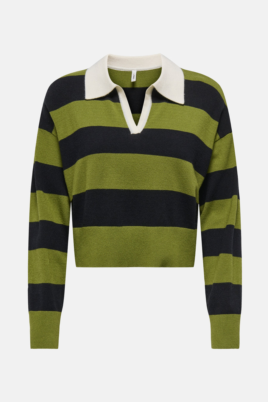 Gestreept groen en zwart shirt van ONLY, met een witte polokraag.
