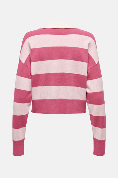 Pull rose rayé à col chemise ONLY®, vue arrière.
