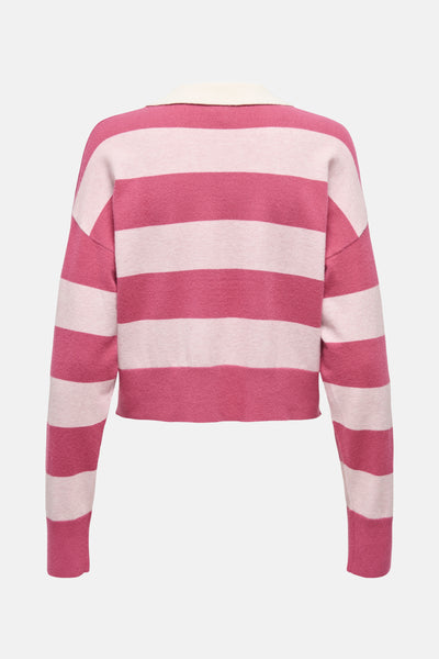 Pull rose rayé à col chemise ONLY®, vue arrière.
