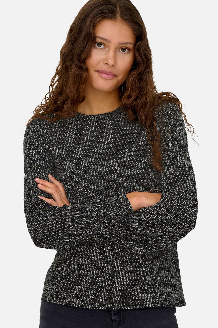 Zwarte blouse met lange mouwen van ONLY®, met een subtiel geometrisch patroon en glinsterende details.