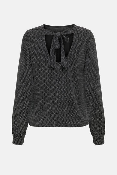 Zwarte blouse met lange mouwen van ONLY, met een subtiel geometrisch patroon en een decoratieve strik op de rug.