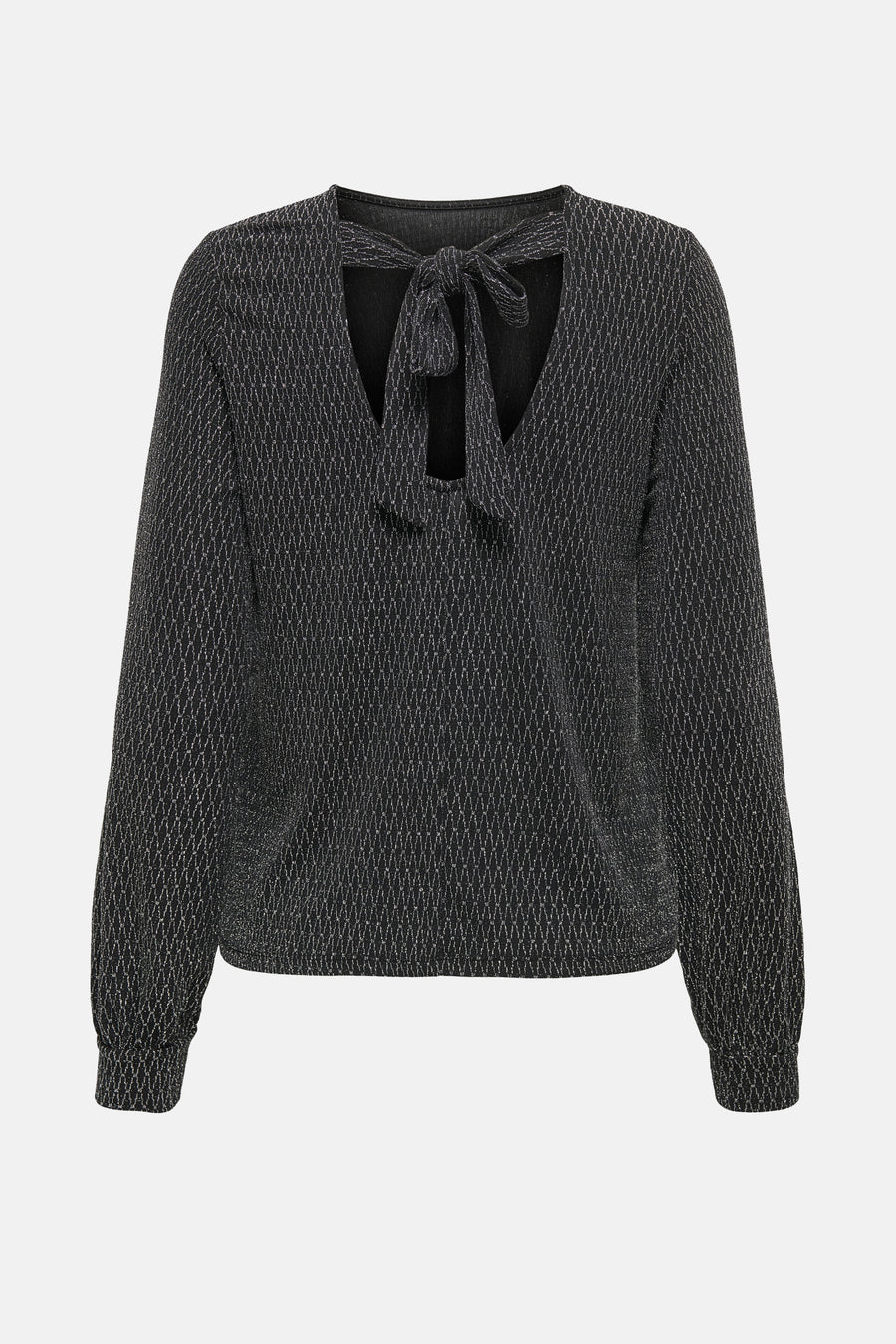 Zwarte blouse met lange mouwen van ONLY, met een subtiel geometrisch patroon en een decoratieve strik op de rug.