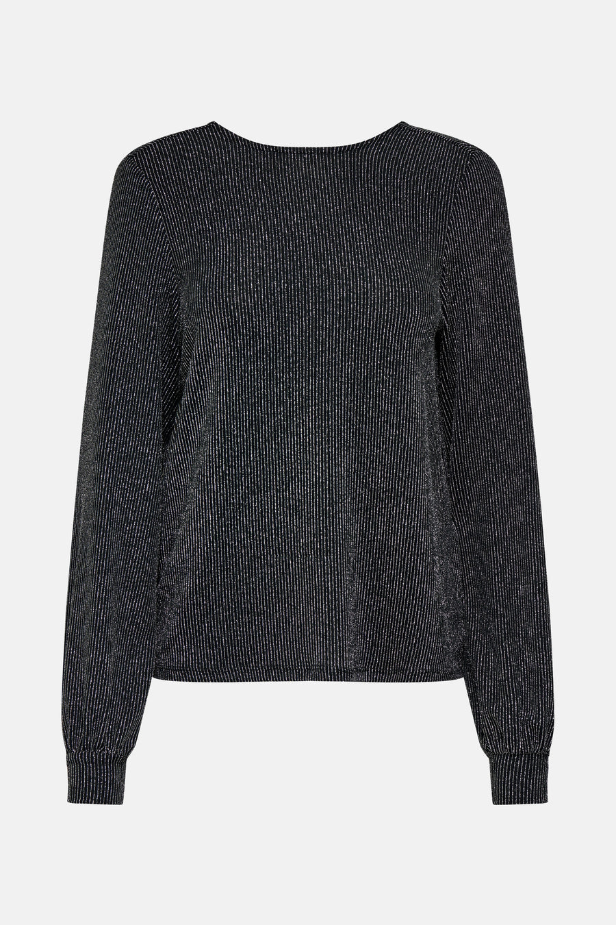 Zwarte blouse met lange mouwen van ONLY, met fijne zilveren strepen over de gehele stof.