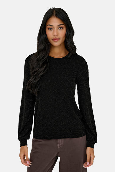Zwarte blouse met lange mouwen van ONLY®, met een subtiel textuurpatroon en een licht glanzende stof.