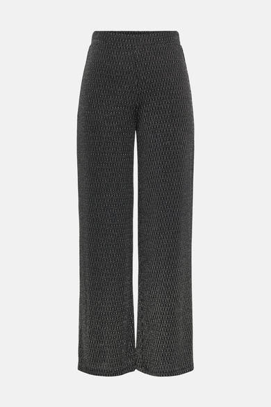 Zwarte broek van ONLY®, all-over textuurpatroon, losse pasvorm en wijde pijpen.