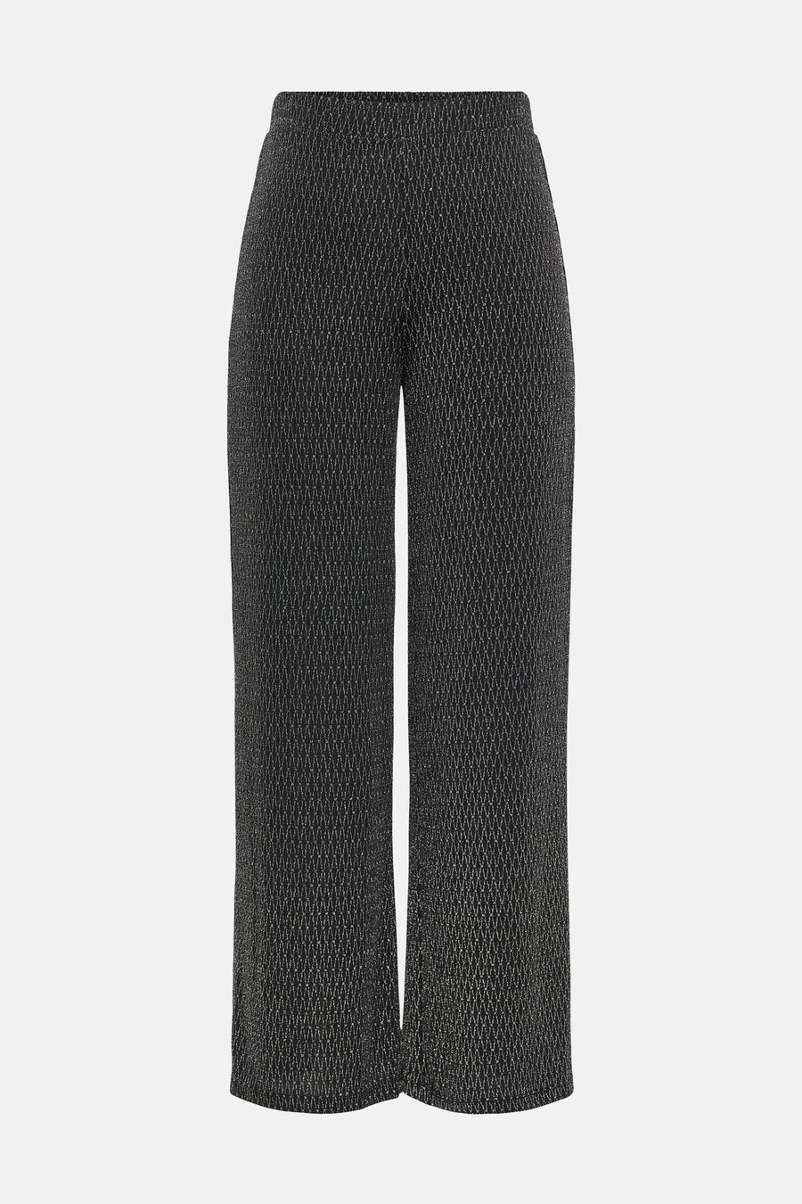 Zwarte broek van ONLY®, all-over textuurpatroon, losse pasvorm en wijde pijpen.