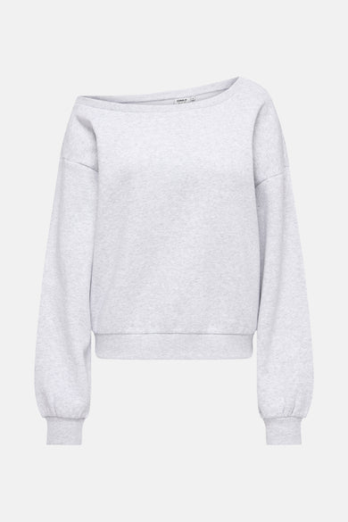 Sweat-shirt gris chiné de Only, à col bateau et manches longues.