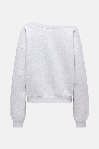 Sweat gris chiné par ONLY, avec encolure bateau et manches longues bouffantes.