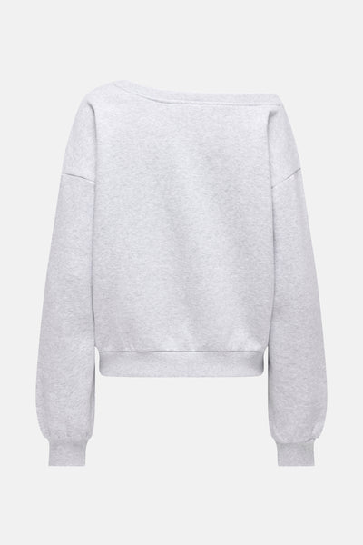 Sweat gris chiné par ONLY, avec encolure bateau et manches longues bouffantes.