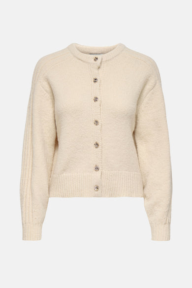 Beige cardigan van JDY met decoratieve knopen en gebreide textuur.