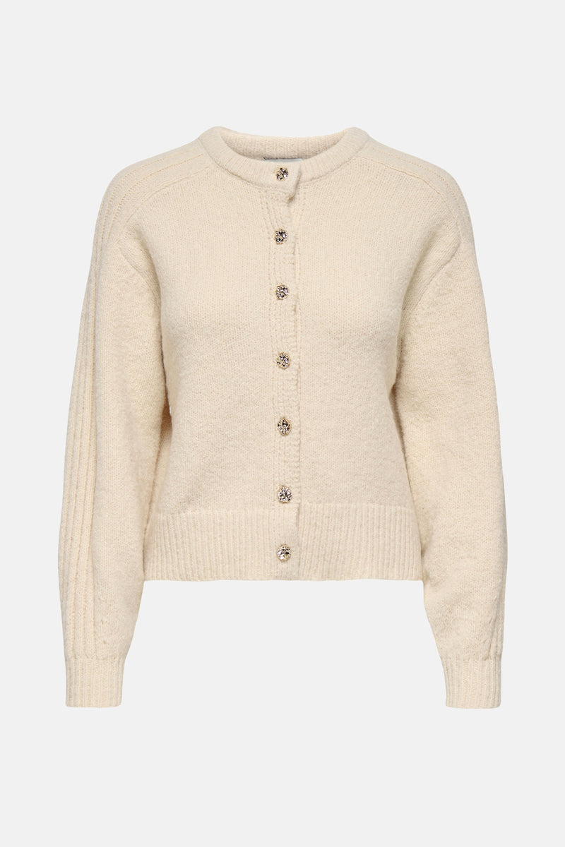 Beige cardigan van JDY met decoratieve knopen en gebreide textuur.