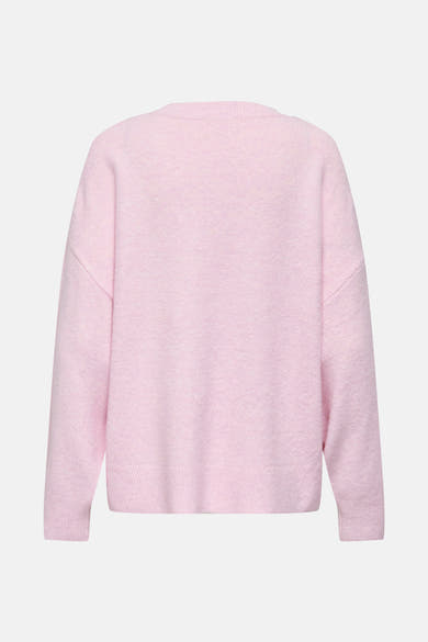 Pull à col rond rose de JDY, en maille duveteuse, manches longues et coupe décontractée.