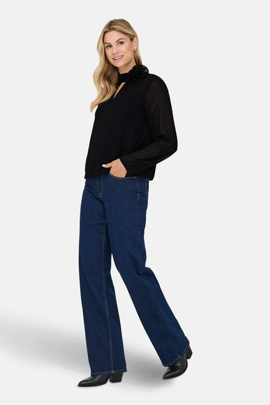 JDYNOMI L/S HIGH NECK ROSE TOP WVN