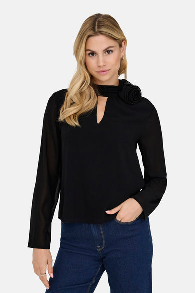 JDYNOMI L/S HIGH NECK ROSE TOP WVN