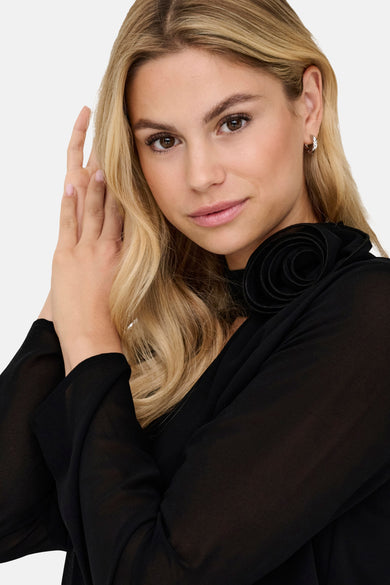 JDYNOMI L/S HIGH NECK ROSE TOP WVN