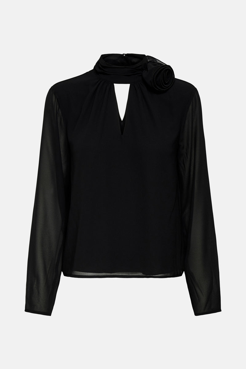 JDYNOMI L/S HIGH NECK ROSE TOP WVN