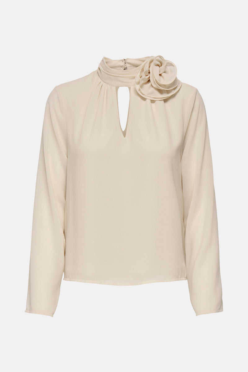 JDYNOMI L/S HIGH NECK ROSE TOP WVN