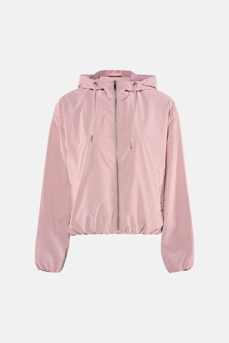 Veste courte rose par ONLY®, avec capuche et fermeture éclair centrale.