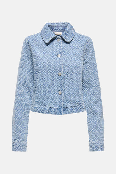 Kort jack van lichtblauw denim van JDY, met golvend patroon en zilveren knopen.