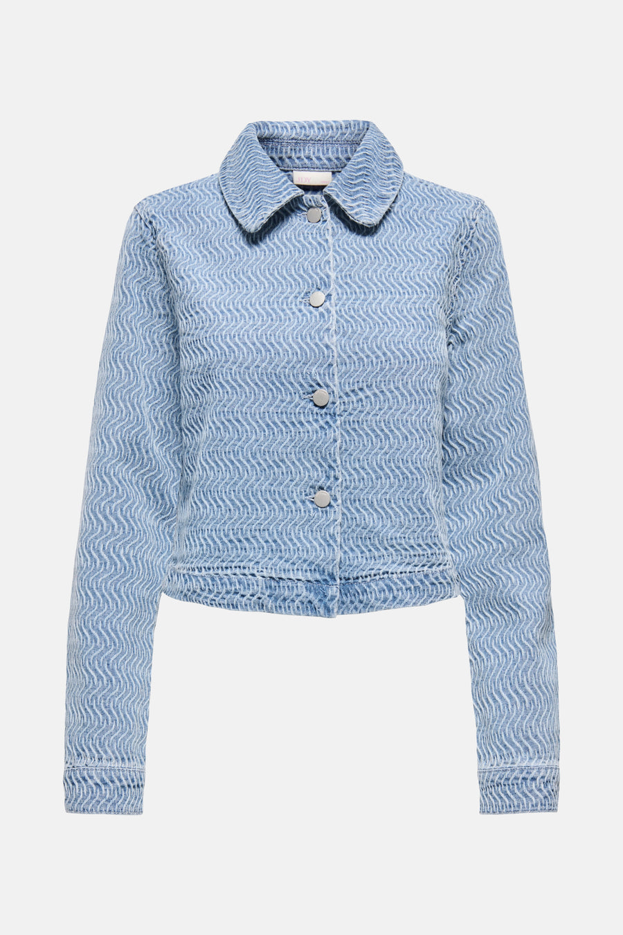 Kort jack van lichtblauw denim van JDY, met golvend patroon en zilveren knopen.