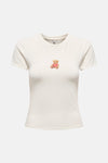 Ecru T-shirt met korte mouwen van ONLY, met een kleine teddybeerprint op de voorkant.