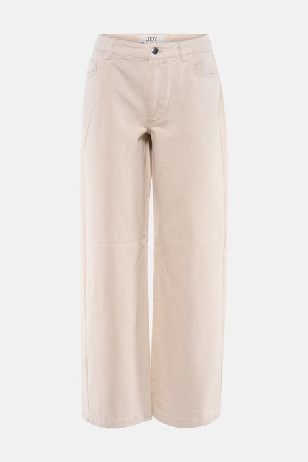 Jean coloré beige de JDY, coupe droite et jambes larges, sur fond clair.
