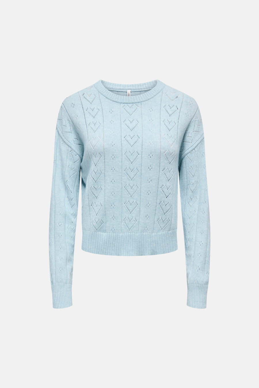Blauwe trui met ronde hals van ONLY, met hartvormig ajourpatroon.