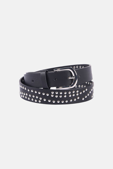 Zwarte riem van ONLY, versierd met zilveren studs en metalen gesp, met verstelgaten.