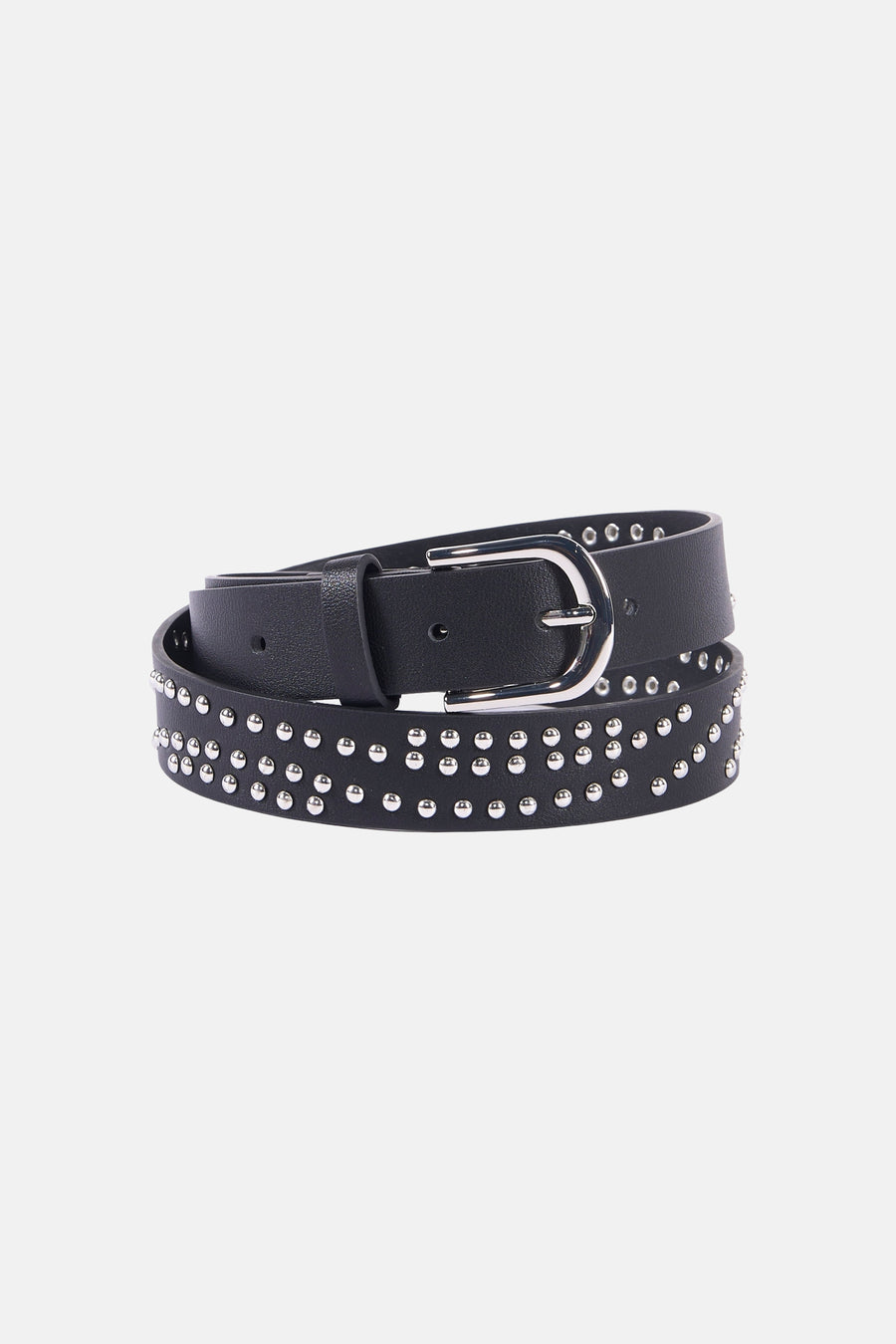 Zwarte riem van ONLY, versierd met zilveren studs en metalen gesp, met verstelgaten.