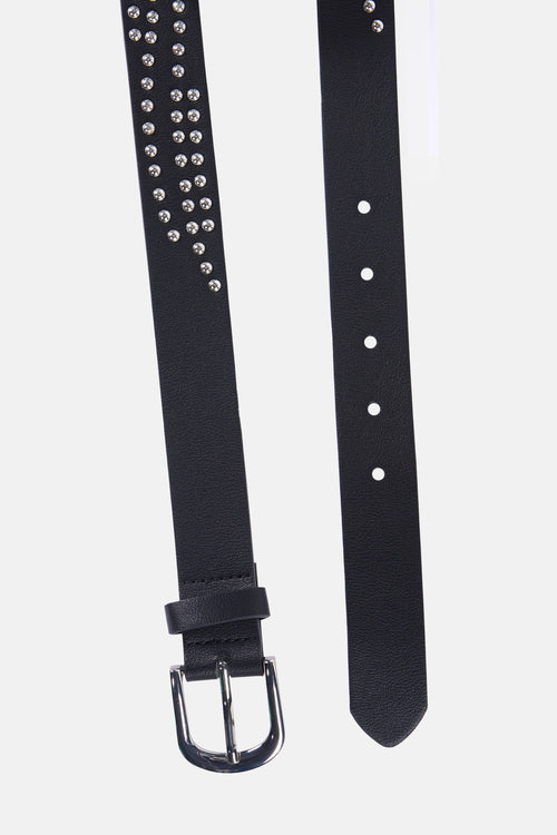 Ceinture noire de ONLY, ornée de clous argentés et boucle métallique, avec trous de réglage.