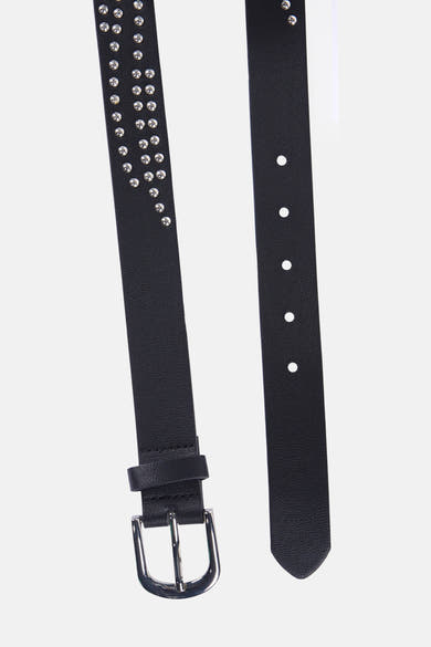 Ceinture noire de ONLY, ornée de clous argentés et boucle métallique, avec trous de réglage.