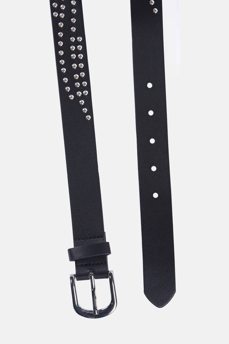 Ceinture noire de ONLY, ornée de clous argentés et boucle métallique, avec trous de réglage.