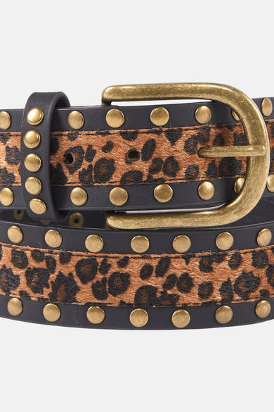 Ceinture multicolore de ONLY avec motif léopard, cloutée avec boucle métallique dorée.
