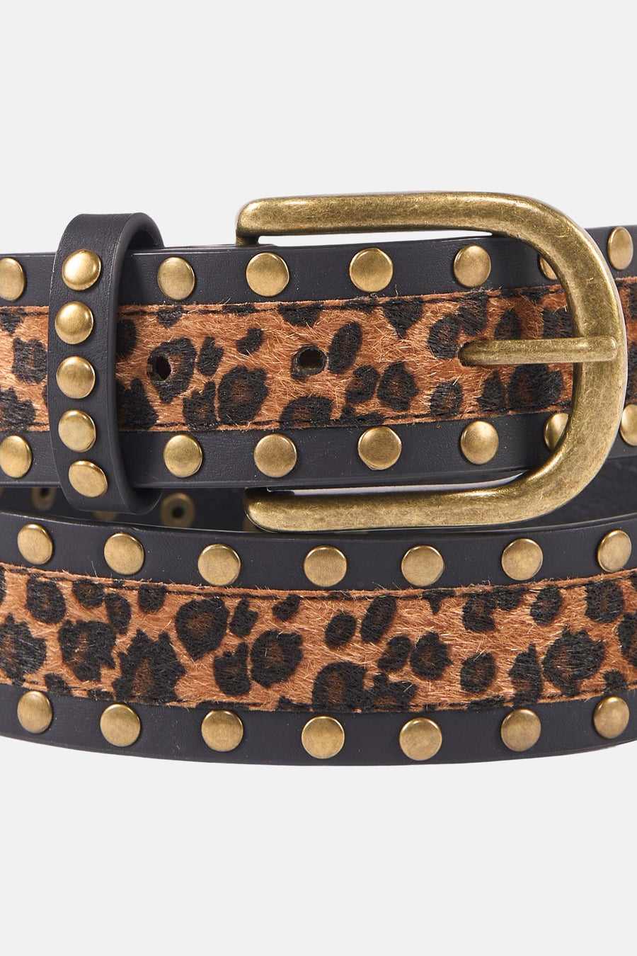 Ceinture multicolore de ONLY avec motif léopard, cloutée avec boucle métallique dorée.
