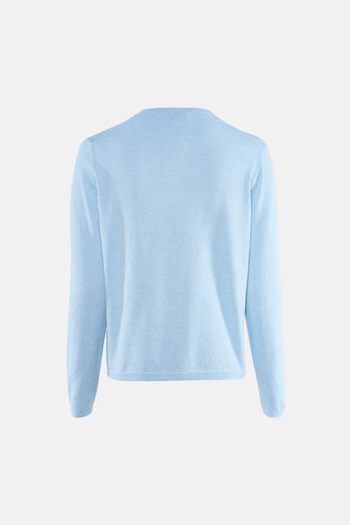 Cardigan bleu de JDY, vue arrière, avec des manches longues et une texture tricotée fine.