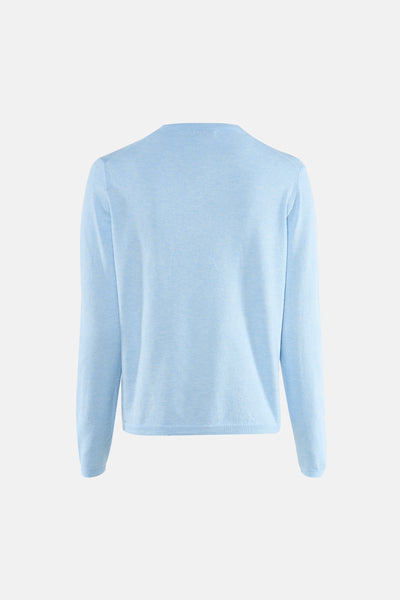 Cardigan bleu de JDY, vue arrière, avec des manches longues et une texture tricotée fine.