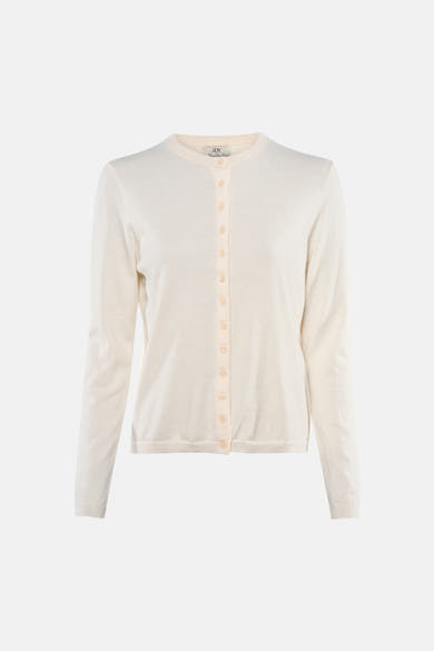 Beige cardigan van JDY, gedragen met een blauwe jeans en sportschoenen.