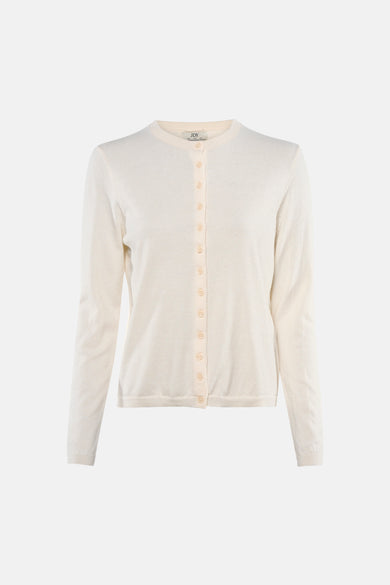 Cardigan beige de JDY avec une rangée de boutons ton sur ton et une encolure ras du cou.
