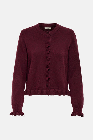 Bordeaux gebreid vest van JDY, met knopen en rucheszomen.