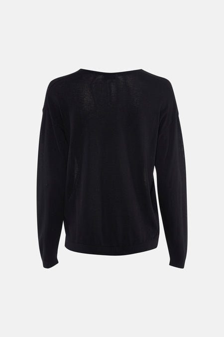 Pull à col en V noir de JDY, vue arrière sur fond uni.