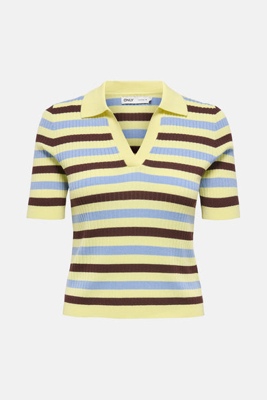 Polo jaune à manches courtes de ONLY, à rayures marron et bleu clair.
