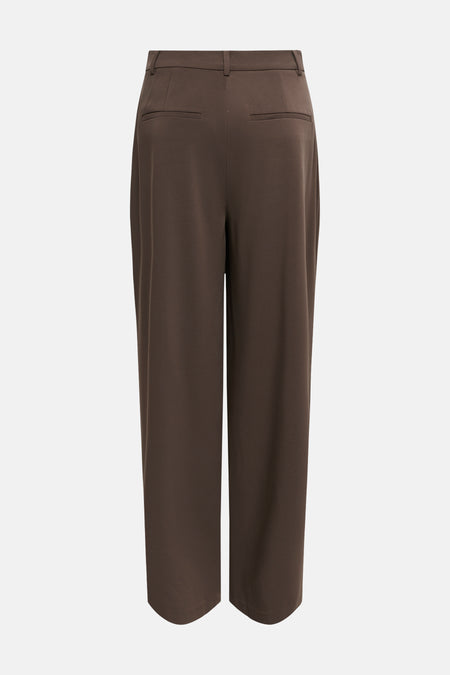 Pantalon de costume brun de ONLY®, vu de dos avec des poches passepoilées.
