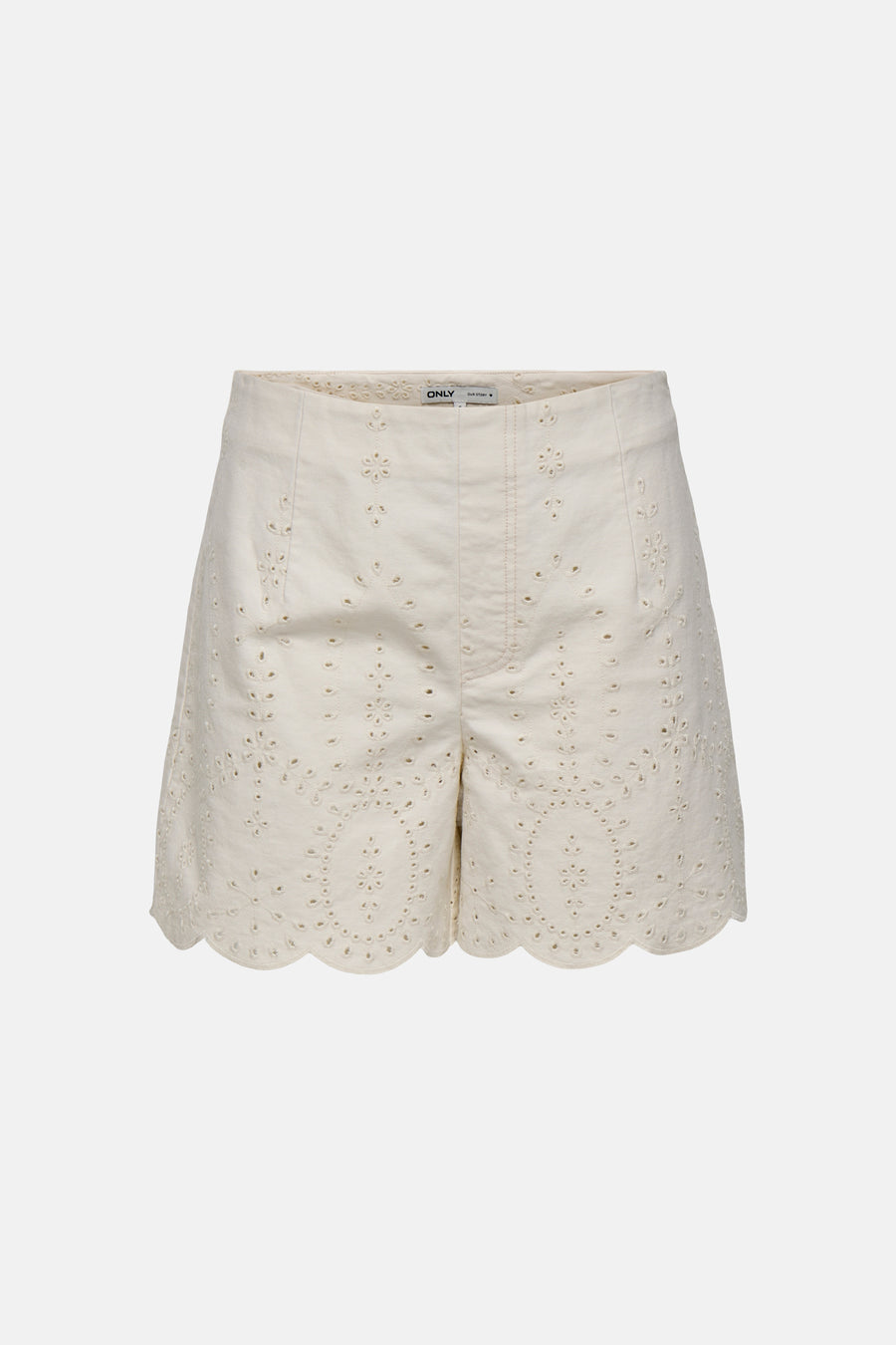 Short beige de ONLY® avec broderie anglaise et ourlet festonné.