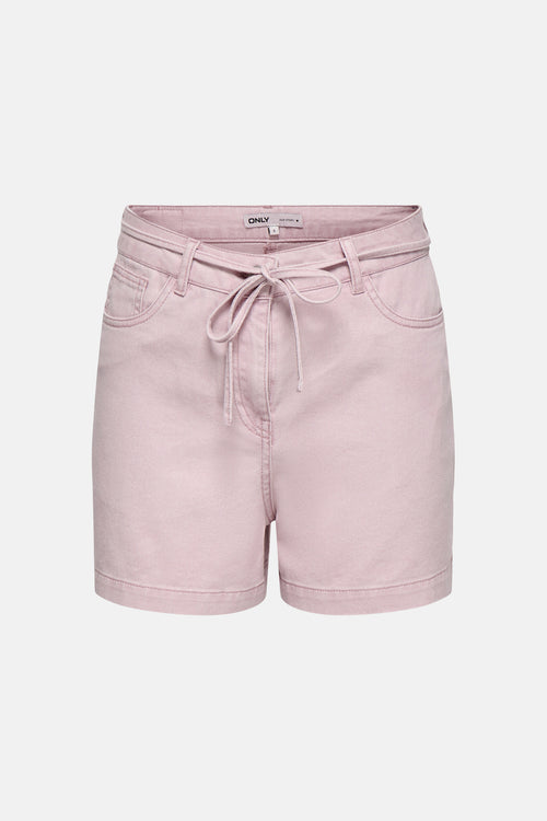 Short rose en tissu, par ONLY, avec cordon de serrage à la taille.