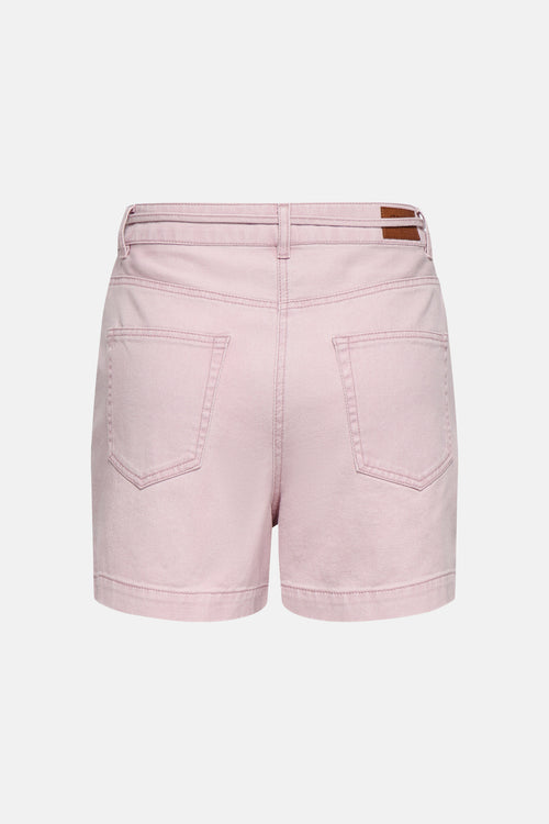 Short rose en denim by ONLY, vue arrière avec passants de ceinture et poches plaquées.
