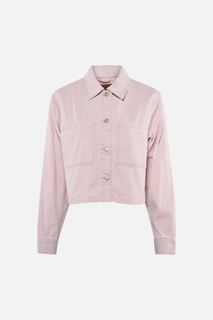Veste en jean rose de ONLY®, coupe courte avec col, boutons argentés et deux poches poitrine.