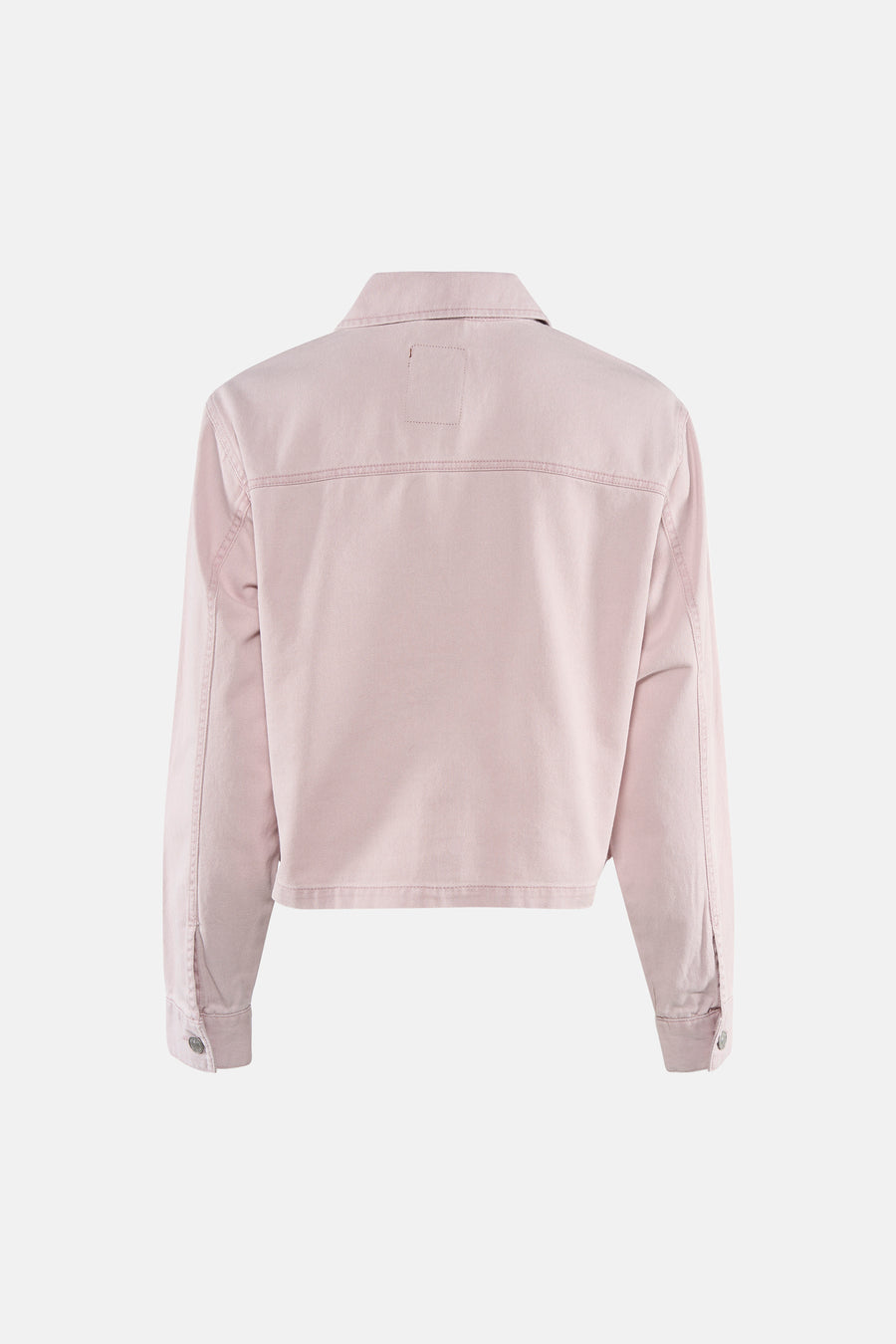Veste en jean rose de ONLY®, vue de dos, avec des coutures apparentes et une texture sergée.