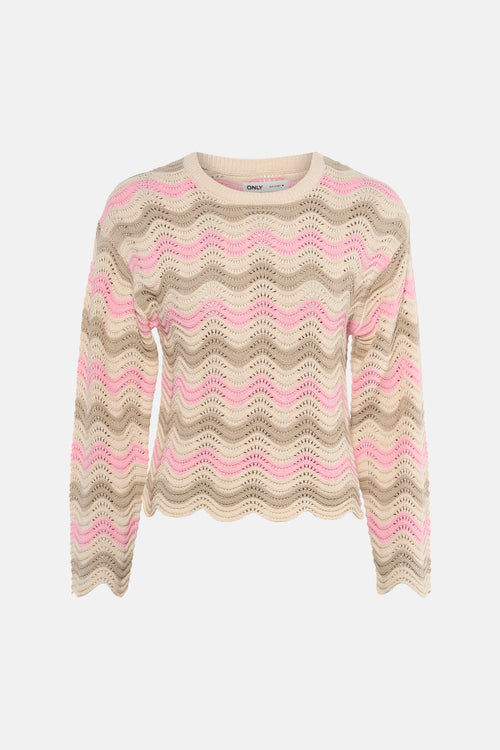 Pull multicolore à col rond de ONLY, avec motif ondulé ajouré.