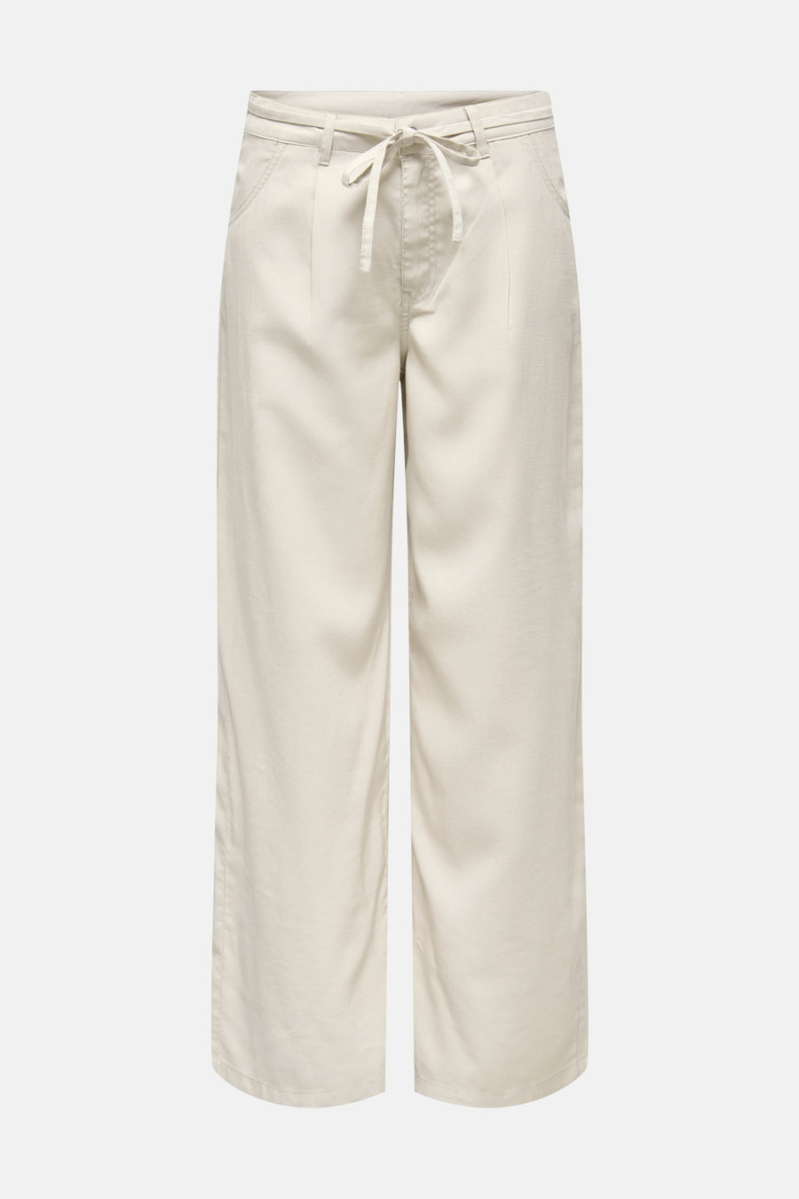 Jean large écru de la marque ONLY® avec cordon de serrage, plis et poches latérales.