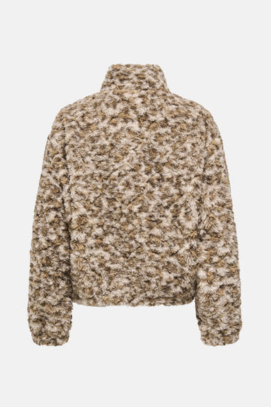 Korte beige jas van ONLY, van getextureerd imitatiebont met een opstaande kraag.